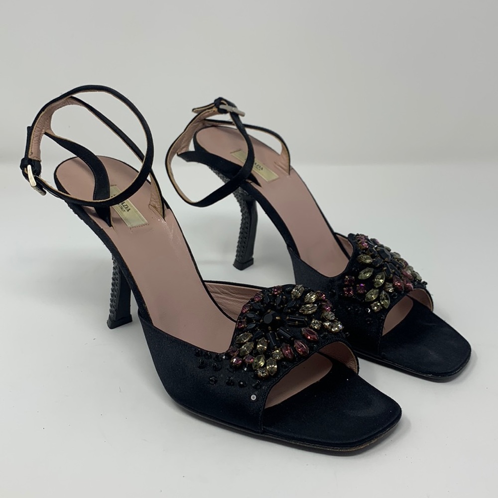 Vintage Prada black satin with crystal sandals.